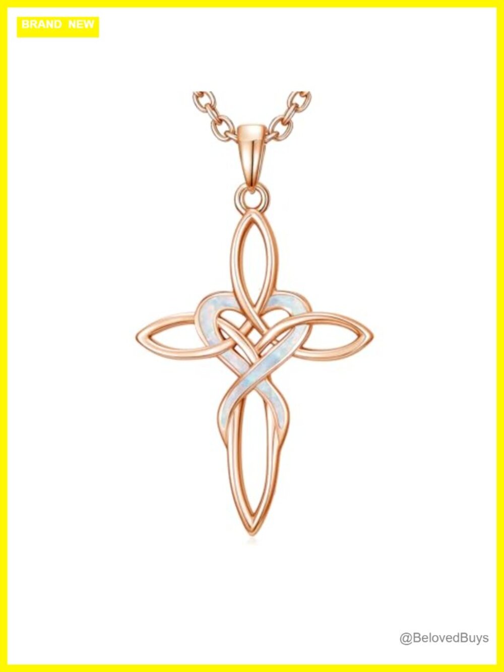 Celtic Knot Cross Necklace Opal Pendant Faith Jewelry Gift for Her